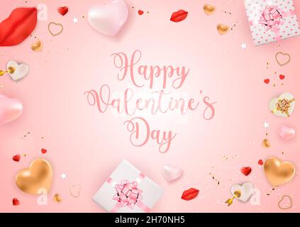 Valentinstag Grußwort Hintergrunddesign. Vorlage für Werbung, Web, Social Media und Modewerbung. Horizontales Poster, Flyer, Grußkarte Stock Vektor