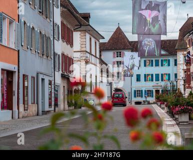 Delemont, Schweiz - 19. Oktober 2021: Delemont ist die Hauptstadt des schweizer Kantons Jura Stockfoto