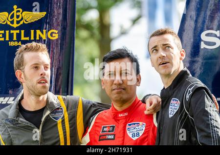 Tom Bennett, Halim Othman und Claudius Spiegel, Podiumsplatzierungen in der Red Bull Air Race Challenger Class 2014 bei Royal Ascot, Großbritannien Stockfoto