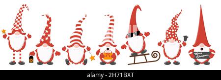 weihnachtsgnome mit verschiedenen Charakteren für weihnachten und Winterkonzepte, Grüße für weihnachten und Neujahr und weißem Hintergrund Stock Vektor