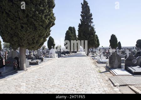 HUELVA, SPANIEN - 17. Oktober 2021: Der Friedhof der Stadt Huelva in Spanien, Allerheiligen, 1st. November. Stockfoto