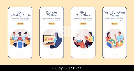 Möglichkeiten, Spenden zu tätigen Onboarding mobile App Bildschirm flache Vektor-Vorlage Stock Vektor