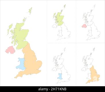 Karte von Großbritannien, Verwaltungseinheiten, Regionen getrennt, leer Stockfoto