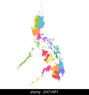 Philippinen-Karte, Verwaltungseinheit, separate Regionen, Farbkarte isoliert auf weißem Hintergrund, leer Stockfoto