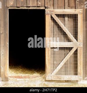 Tier Pen Tür für Schafe. Hidden Villa, Kalifornien, USA. Stockfoto