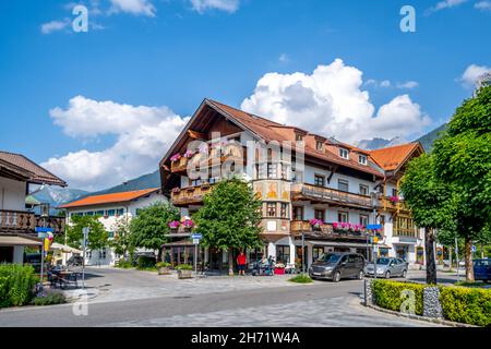 Historische Stadt Mittenwald, Karwendel, Deutschland Stockfoto