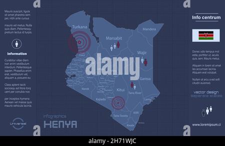 Kenya Karte, separate Regionen mit Namen, Infografiken blau flach Design-Vektor Stock Vektor