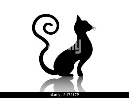 Schwarze Katze Silhouette mit lockigen Schwanz, Katze Tier Logo Vorlage, Vektor-Illustration isoliert auf einem weißen Hintergrund Stock Vektor
