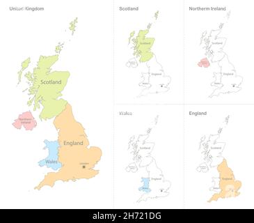 Karte von Großbritannien, Verwaltungseinheiten, Regionen separater Vektor Stock Vektor