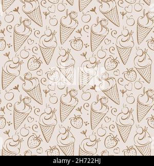 Eis mit Erdbeere. Nahtlose Muster Biege Eis für Kinder, Erwachsene, Kaffee. Vektorgrafik. Stock Vektor