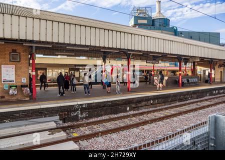 Der Bahnhof Warrington Bank Quay, der als Teil einer neuen Strecke nach Marsden und Leeds durch Manchester neu entwickelt werden soll. Stockfoto