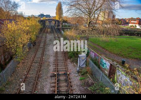 Der Bahnhof Warrington Bank Quay, der als Teil einer neuen Strecke nach Marsden und Leeds durch Manchester neu entwickelt werden soll. Bild zeigt die untere Pegellinie, Stockfoto