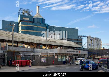 Der Bahnhof Warrington Bank Quay, der als Teil einer neuen Strecke nach Marsden und Leeds durch Manchester neu entwickelt werden soll. Stockfoto