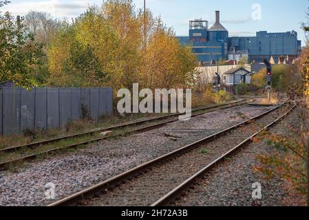 Der Bahnhof Warrington Bank Quay, der als Teil einer neuen Strecke nach Marsden und Leeds durch Manchester neu entwickelt werden soll. Bild zeigt die untere Pegellinie, Stockfoto