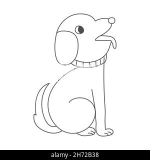 Kontur Silhouette eines niedlichen Hundes. Ein schöner niedlicher Welpe sitzt auf seinen Hinterbeinen. Flacher Style. Stock Vektor