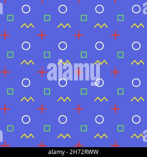 Geometrisches abstraktes Nahtloses Muster mit verschiedenen Formen. Retro-Hintergrund. Endlos wiederholbarer Druck Stock Vektor