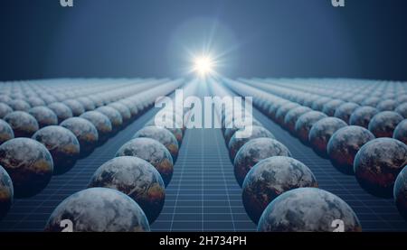 Parallele Universen in vielen Welten Interpretation der Quantenphysik. Mehrere Erdplanenten in Multiversum. Elemente dieses Bildes, die von der NASA eingerichtet wurden. Stockfoto