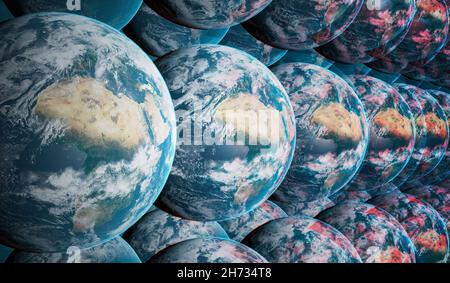 Parallele Universen in vielen Welten Interpretation der Quantenphysik. Mehrere Erdplanenten in Multiversum. Elemente dieses Bildes, die von der NASA eingerichtet wurden. Stockfoto