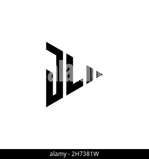 JL Monogram-Logo-Buchstabe mit Dreieck-Play-Button-Form auf isoliertem Hintergrund. Dreieck-Monogramm-Logo, Dreieck spielen Logo Buchstaben. Stock Vektor