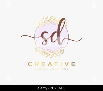 Feminines SD-Logo. Verwendbar für Natur, Salon, Spa, Kosmetik und Beauty Logos. Flaches Vektor-Logo-Design-Template-Element. Stock Vektor