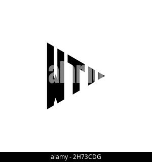 WT Monogram Logo-Buchstabe mit Dreieck-Play-Button-Form auf isoliertem Hintergrund. Dreieck-Monogramm-Logo, Dreieck spielen Logo Buchstaben. Stock Vektor