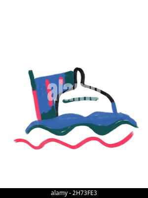 Pretty schwimmt der Charakter in beruhigenden, minimalistischen Wellen von hellem Rosa und Aqua-Grün, Graffiti und kühne Linienkunst. Wunderschöne Ölgemälde mit lebendigen c Stockfoto