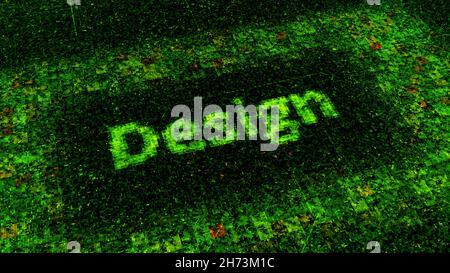 Technologischer Hintergrund mit einer verpixelten Leiterplatte und sich ausbreitenden Impulsen. Animation. Partikel bilden ein Wort Design, Konzept der Website develo Stockfoto