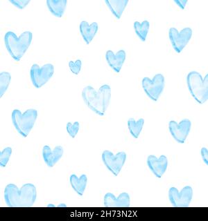Aquarell Herzen nahtlose Muster. Nahtloses Muster mit himmelblauen Herzen. Stockfoto