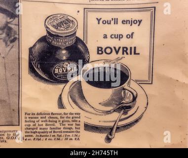 Anzeige für Bovril auf der Titelseite des Daily Express am 10th. August 1945 Stockfoto