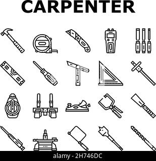Tischlerwerkzeug Und Zubehör Symbole Set Vektor Stock Vektor