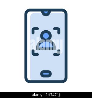 Gesichtsschutz für Smartphone-Benutzer einzelnes isoliertes Symbol mit gestrichelten oder gestrichelten Vektorgrafik Stockfoto