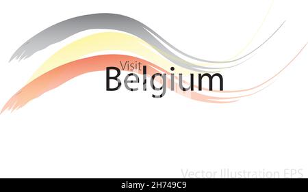 Der Slogan besucht Belgien mit geschwungenen Wellen im Aquarellstil, die in den Farben der Nationalflagge stehen. Vektorgrafik Stock Vektor