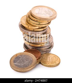 Eurocent-Münzen isoliert auf weißem Hintergrund Stockfoto