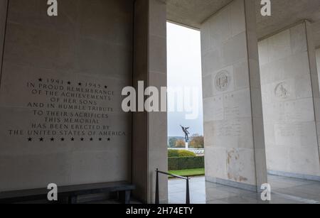 Plombieres, Belgien - 1. November 2021: Amerikanischer Friedhof und Gedenkstätte Henri-Chapelle. Viele der Beerdigungen stammen aus der Winteroffensive der Ardennen (Schlacht Stockfoto