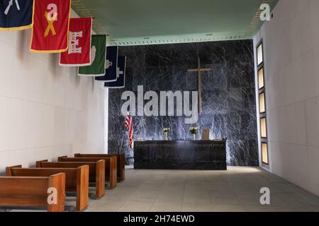 Plombieres, Belgien - 1. November 2021: Amerikanischer Friedhof und Gedenkstätte Henri-Chapelle. Viele der Beerdigungen stammen aus der Winteroffensive der Ardennen (Schlacht Stockfoto