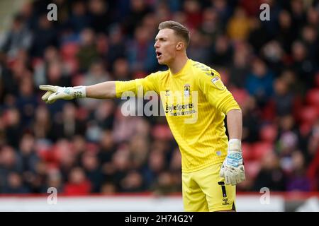 Sheffield, Großbritannien. 20th. November 2021. Simon Moore #1 von Coventry City in Sheffield, Vereinigtes Königreich am 11/20/2021. (Foto von Ben Early/News Images/Sipa USA) Quelle: SIPA USA/Alamy Live News Stockfoto