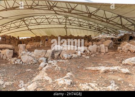 Mnajdra Megalithischer Tempelkomplex . Ein UNESCO-Weltkulturerbe in Qrendi, Malta, Europa Stockfoto