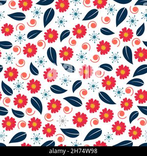 Kreatives, stilvolles Vektor-Nahtloses Blümchenmuster. Luxuriöse Wiederholung blühenden Blumen und Blätter Textur Hintergrund für den Druck und Textil Stock Vektor