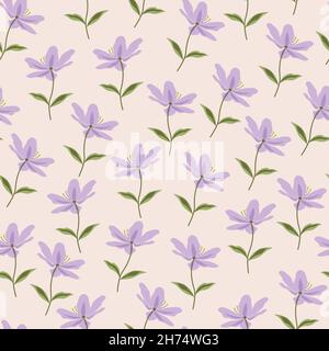 Dekorativ trendy Vektor nahtlose florale ditsy Muster-Design. Moderne elegante Wiederholung blühenden Textur von lila Blumen und Blätter Hintergrund Stock Vektor