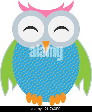 Freundliche bunte komische Eule isoliert auf weißem Hintergrund, Vektor-Illustration Stock Vektor