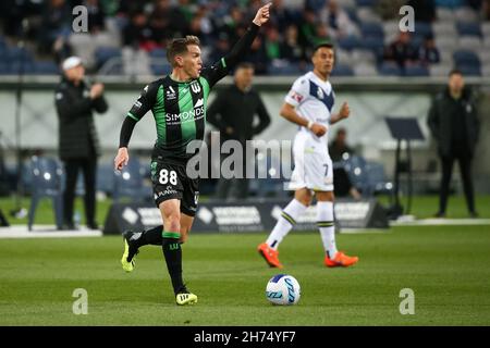 Melbourne, Australien, 20. November 2021. Neil Kilkenny von Western United beim A-League-Fußballspiel der Runde 1 zwischen dem Western United FC und dem Melbourne Victory FC am 20. November 2021 im GMHBA Stadium in Geelong, Australien. Kredit: Dave Hewison/Speed Media/Alamy Live Nachrichten Stockfoto