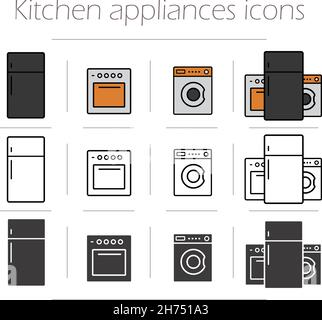 Küche Geräte Icons set Stock Vektor