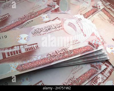 Geld von Bahrain. Dinar-Rechnungen. BHD-Banknoten. 1 Arabisch. Handel, Finanzen, Nachrichten Hintergrund. 3d-Illustration. Stockfoto