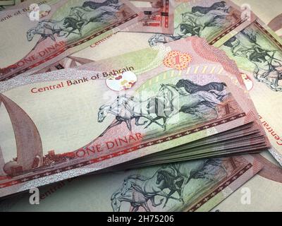 Geld von Bahrain. Dinar-Rechnungen. BHD-Banknoten. 1 Arabisch. Handel, Finanzen, Nachrichten Hintergrund. 3d-Illustration. Stockfoto