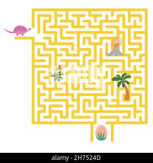 Hilf Dinosauriern, den Weg zum Nest zu finden. Labyrinth. Labyrinth-Spiel für Kinder. Stock Vektor