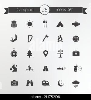 Tourismus, Reisen Silhouetten Symbole gesetzt Stock Vektor