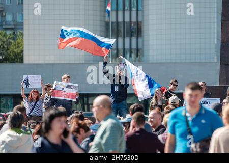 Wladiwostok, Russland - 9. September 2018: Eine politische Aktion gegen die Anhebung des Rentenalters, organisiert von Alexei Nawalny. Stockfoto