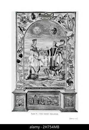 Illustration des Kupferstichs aus dem 19th. Jahrhundert, der die Begegnung von Solar King und Lunar Queen zeigt Stockfoto
