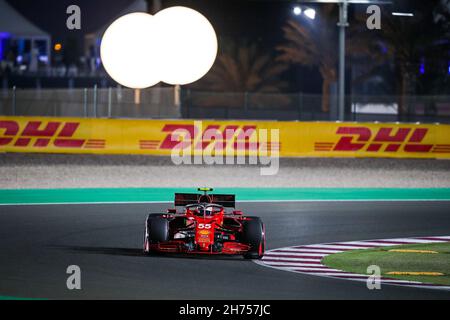 55 SAINZ Carlos (Spa), Scuderia Ferrari SF21, Aktion während des Formel 1 Ooredoo Qatar Grand Prix 2021, 20th Lauf der FIA Formel 1 Weltmeisterschaft 2021 vom 19. Bis 21. November 2021 auf dem Losail International Circuit, in Lusail, Katar - Foto: Florent Gooden/DPPI/LiveMedia Stockfoto
