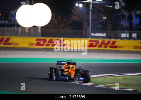 04 NORRIS Lando (gbr), McLaren MCL35M, Aktion während des Formel 1 Ooredoo Qatar Grand Prix 2021, 20th Lauf der FIA Formel 1 Weltmeisterschaft 2021 vom 19. Bis 21. November 2021 auf dem Losail International Circuit, in Lusail, Katar - Foto: Florent Gooden/DPPI/LiveMedia Stockfoto